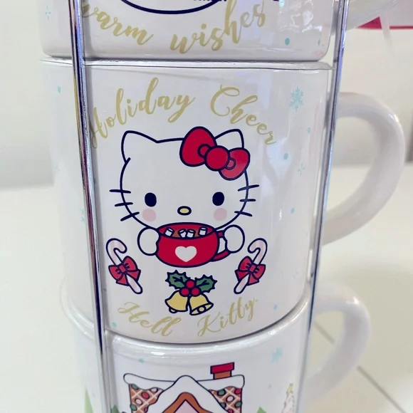 Hello Kitty (Sanrio) Christmas Stacked Ceramic Mugs with Rack - Set of 4… - Picture 3 of 3